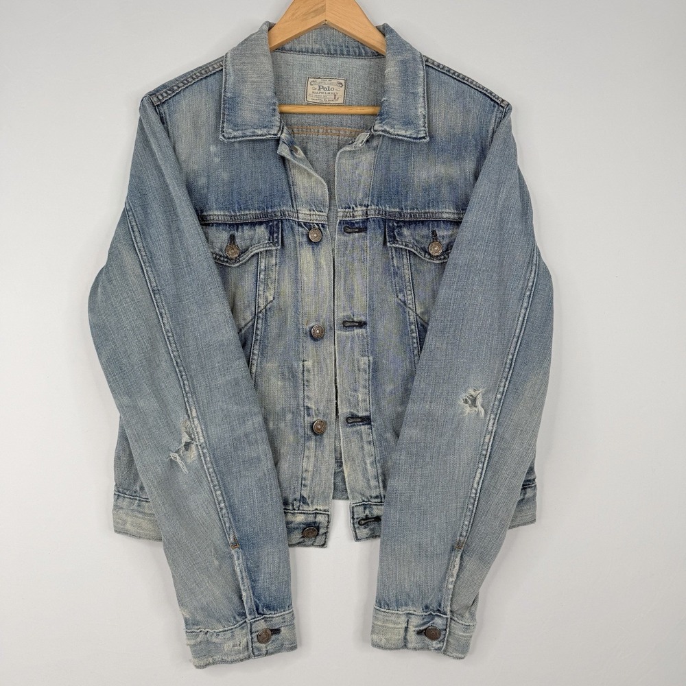VTG 90s Polo‎ Ralph Lauren Jean Jacket Adult (Large) Blue Denim USA Fabric